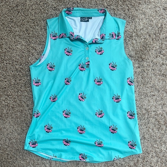 Women’s Sunday Swagger Stylish Turquoise Flamingo Tank Top sz XL - Picture 1 of 4